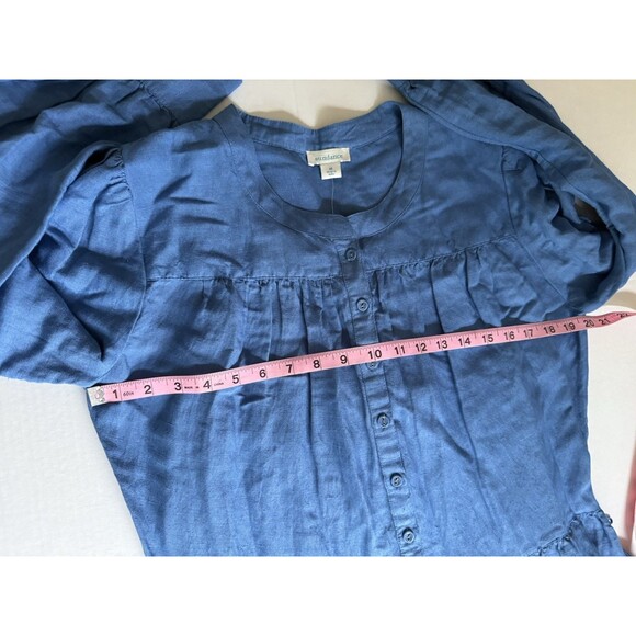 Sundance Elderflower Linen Blend Tiered Dress Size M Blue Long Sleeve Tie Belt - Picture 10 of 16